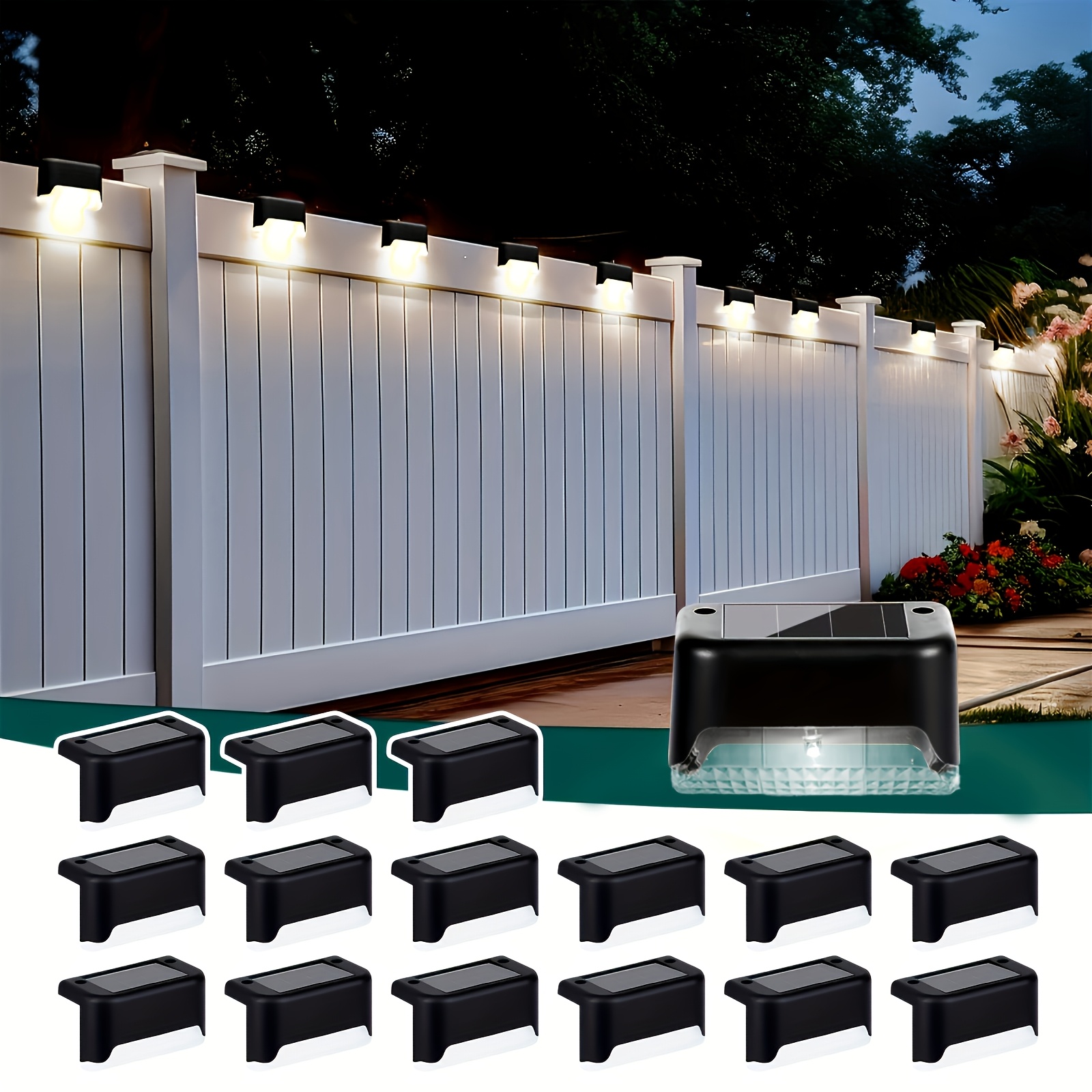 TEMU 16pcs Lampes de terrasse solaires à LED - /Extinction automatique, 6-8 heures d'éclairage, Convient pour les escaliers extérieurs, les clôtures