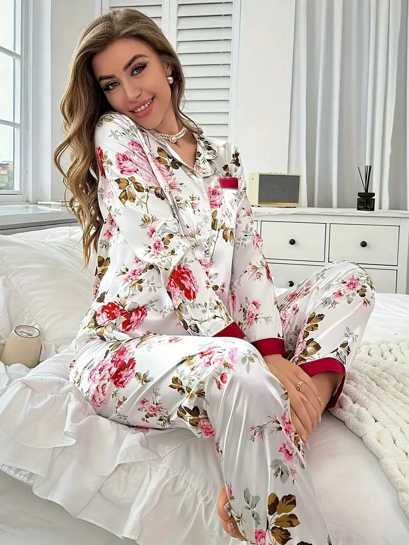 autumn long sleeve long pants floral print pajama set Product details 3