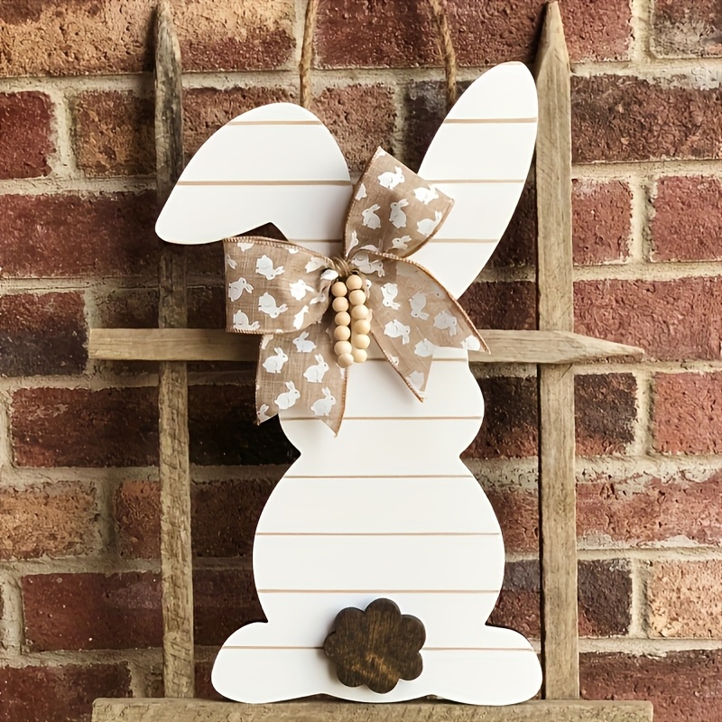 

1pc Rustic Wooden Bunny Door Hanger, 3d Shiplap Easter Sign With Bow, Farmhouse Holiday Wall Decor, Outdoor Decoration, Vintage Style Rectangle Wood Sign For Easter Celebrations