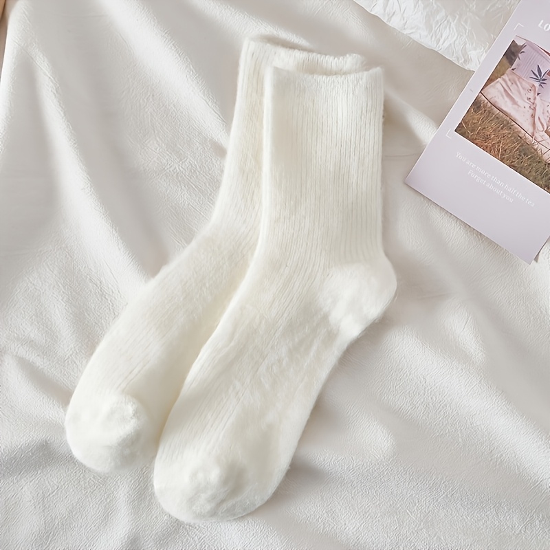 Image of 5 Pairs Of Double-layer Australian Crew Socks, Solid Color, Thick And Warm, Suitable For Autumn And Winter , Random Colors. Suitable For Japanese Sleep Socks And Postpartum Socks