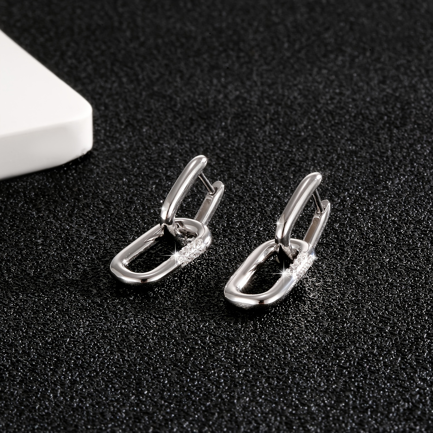 Geometric Double Ring Lock Earrings in S925 Pure Silver
