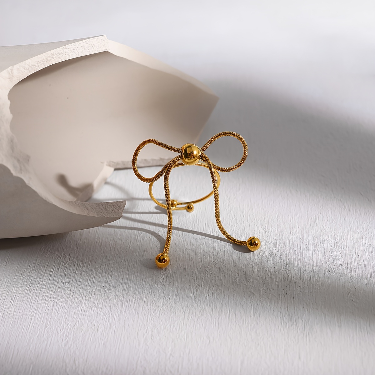 Minimalist Titanium Bow Ring Bangle - Golden Tone