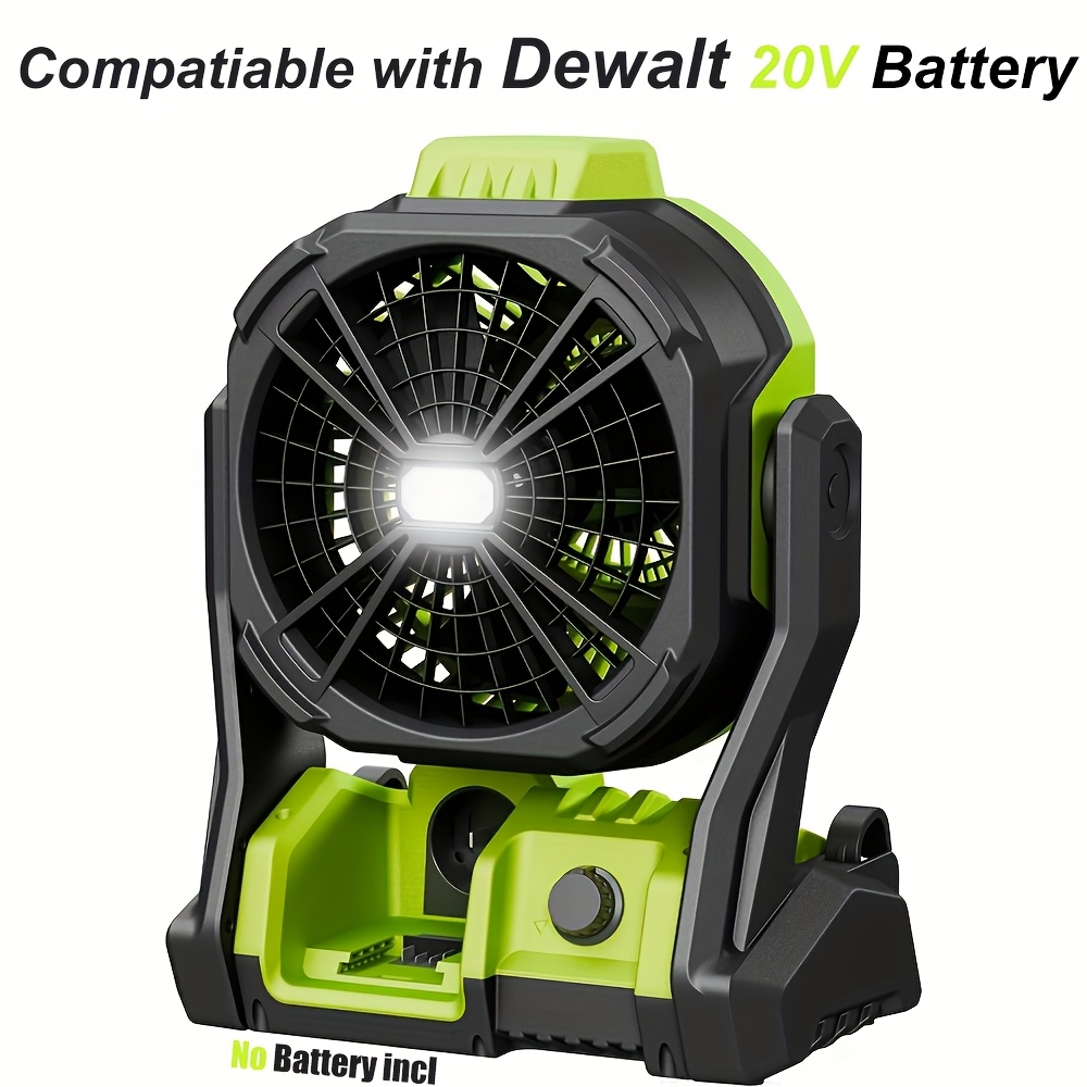 

Battery Operated Fan, For Dewalt 20v , Camping Fan Cordless, Option For Corded, With Led Lights, , Hook For Hanging, For