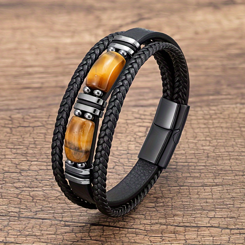 

Men's Bracelet Natural Tiger Eye Protection Multilayer Braided Wristband Bangle, Gifts For Him