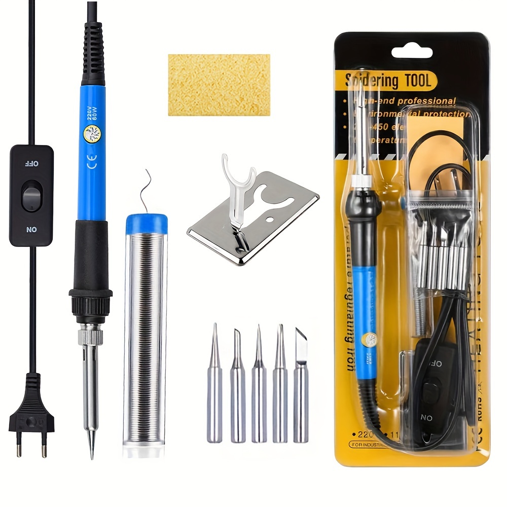 

9-in-1 Soldering Kits, [upgraded] 60w Adjustable Temperature Welding Tool With On-off Switch, 5pcs Soldering Iron Tips, Solder Wire, Y Type Soldering Iron Stand