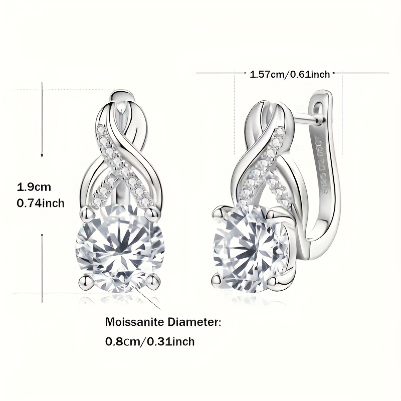 1 pair of moissanite infinity elements earrings for women 925 silver 8mm round moissanite earrings wedding party holiday gifts earrings for women jewelry gifts gift boxes Product details 0