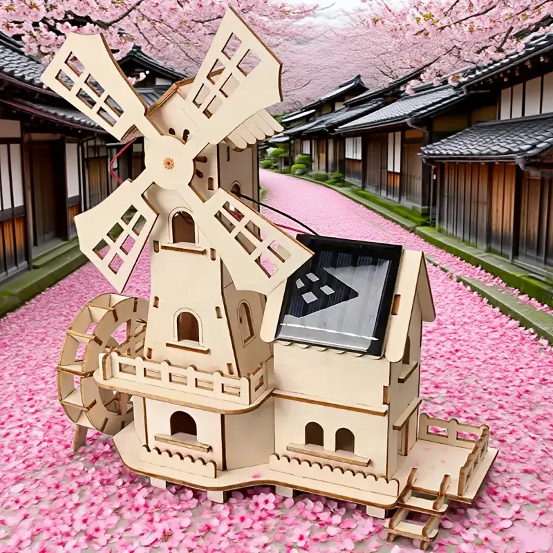 פאזל סולארי-רוח 3d וערכת מדע - ערכת בנייה עם מערכת אנרגיה מתחדשת, דגם טורבינת רוח לילדים, מתנה stem (צהוב) - פרויקט הרכבה מאתגר, טחנת רוח מיניאטורית פרטי מוצר 4