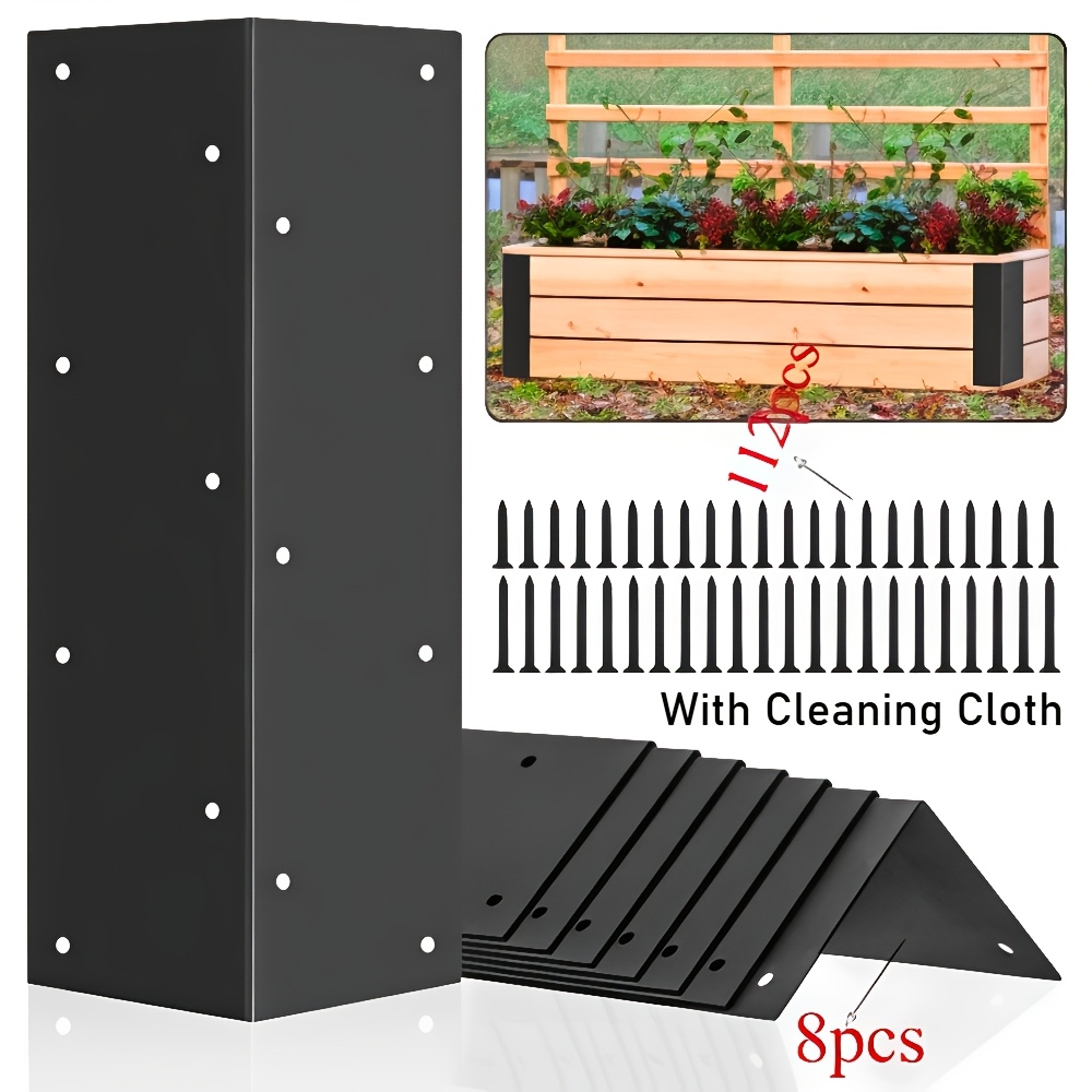 TEMU Set Of 8 Heavy-duty Black L-shaped Metal Brackets, Adjustable Height With 112 Screws Set And Polishing Cloth For Bed, Rust Resistant Raised