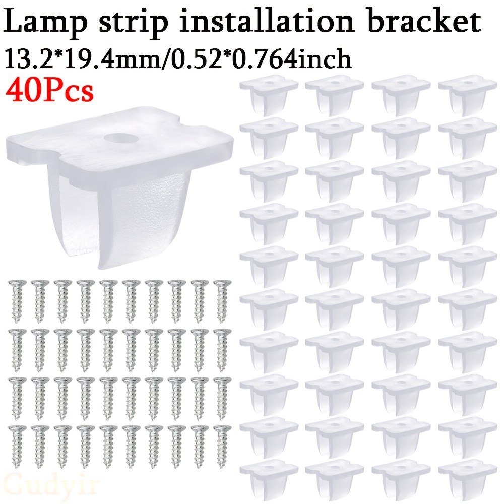 Image of Led Strip Mounting Clips Holder Mounting Bracket Neon Mounting Clips Fixing Clamps Holder With 40pcs Screws For 5mm To 6mm Led Strip Lighting, Translucent, Pack Of 40