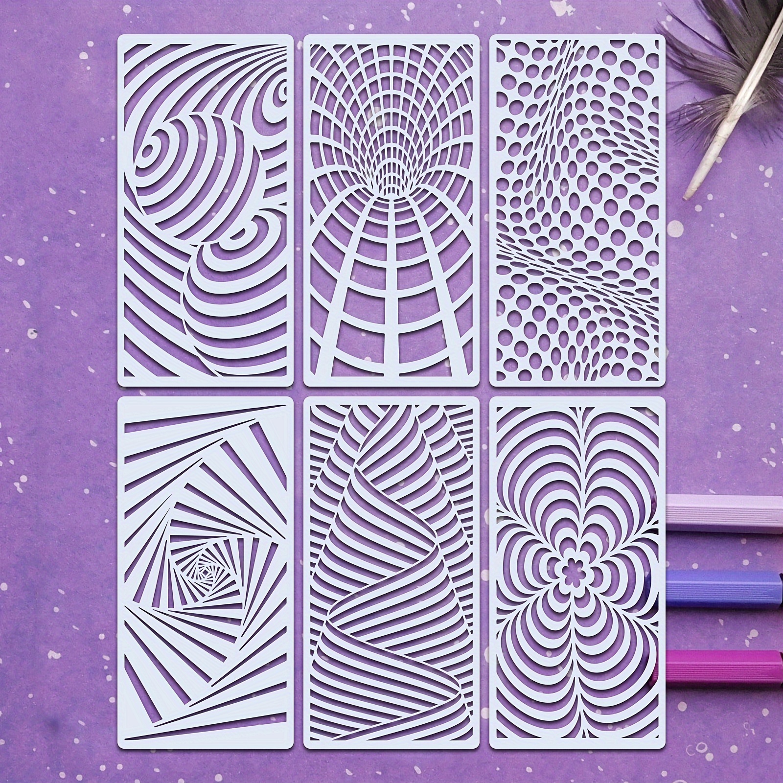 E-shop Abstraktes Geometrie-Vorlagen-Set, 6 wiederverwendbare optische Täuschungskugeln und Linienzeichnungs-Vorlagen aus Kunststoff, geeignet für