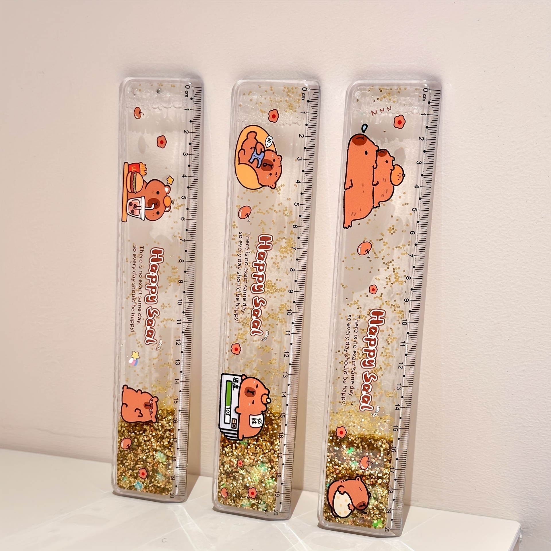 1pc cute   quicksand 20cm clear plastic ruler with golden glitter design transparent   supplies for students exams and gifts student stationery clear ruler transparent plastic details 1