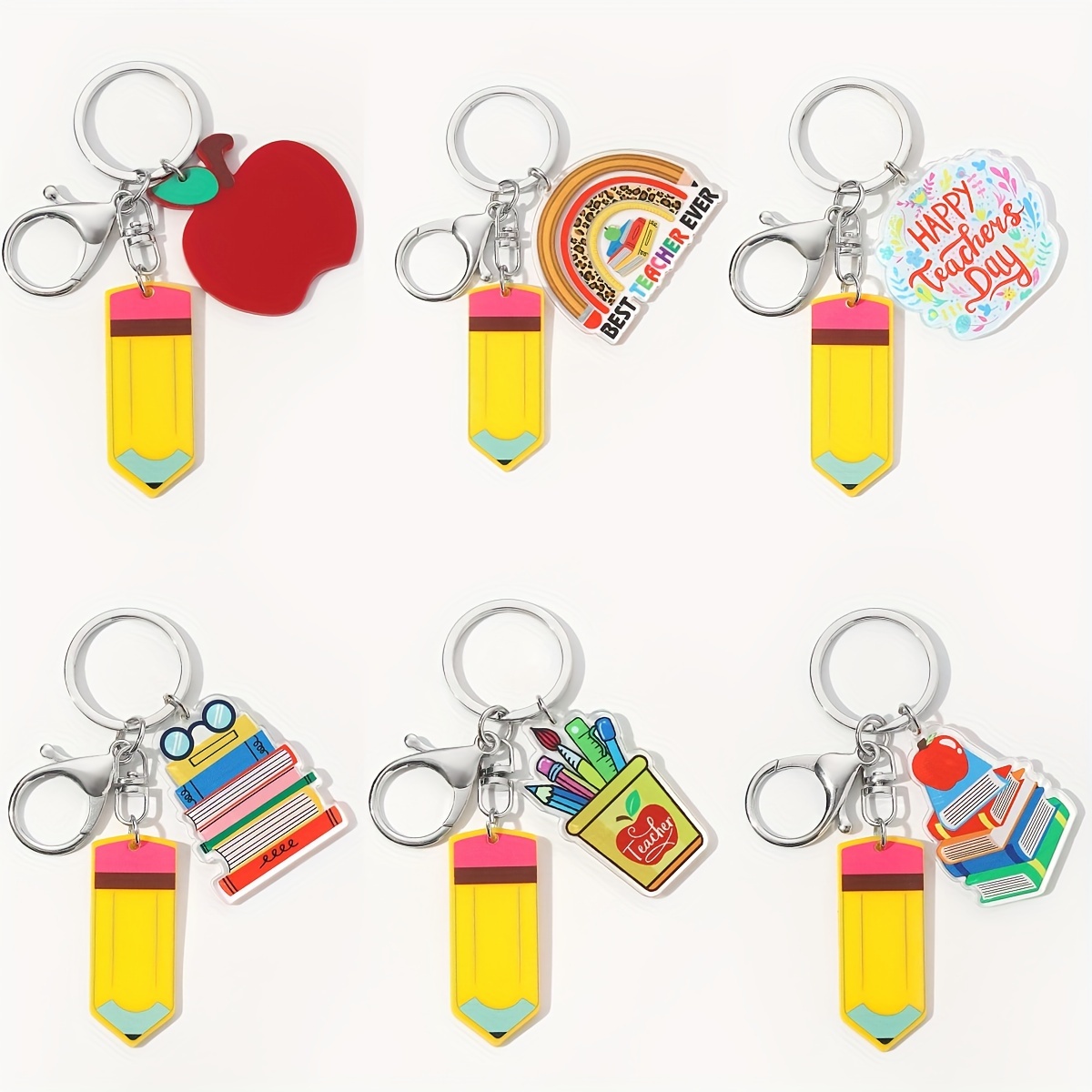 

1pc Acrylic Pencil Key Chain For Men, English Letter Teacher Keychain, Teachers' Day Gift For Men And Women