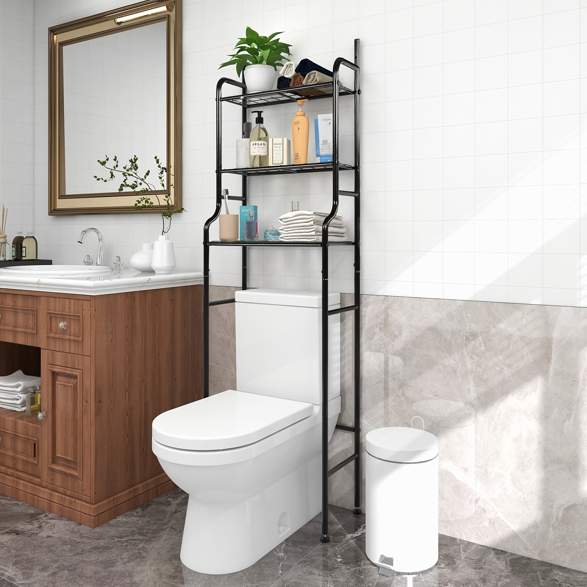 3-tier Over Toilet Storage Unit, Toilet Cabinet, Towel Rail, Bathroom Shelf Organizer Stand Over Toilet Storage Rack Laundry Shelf Unit Organizer Rack Space Saving Organizer Stand