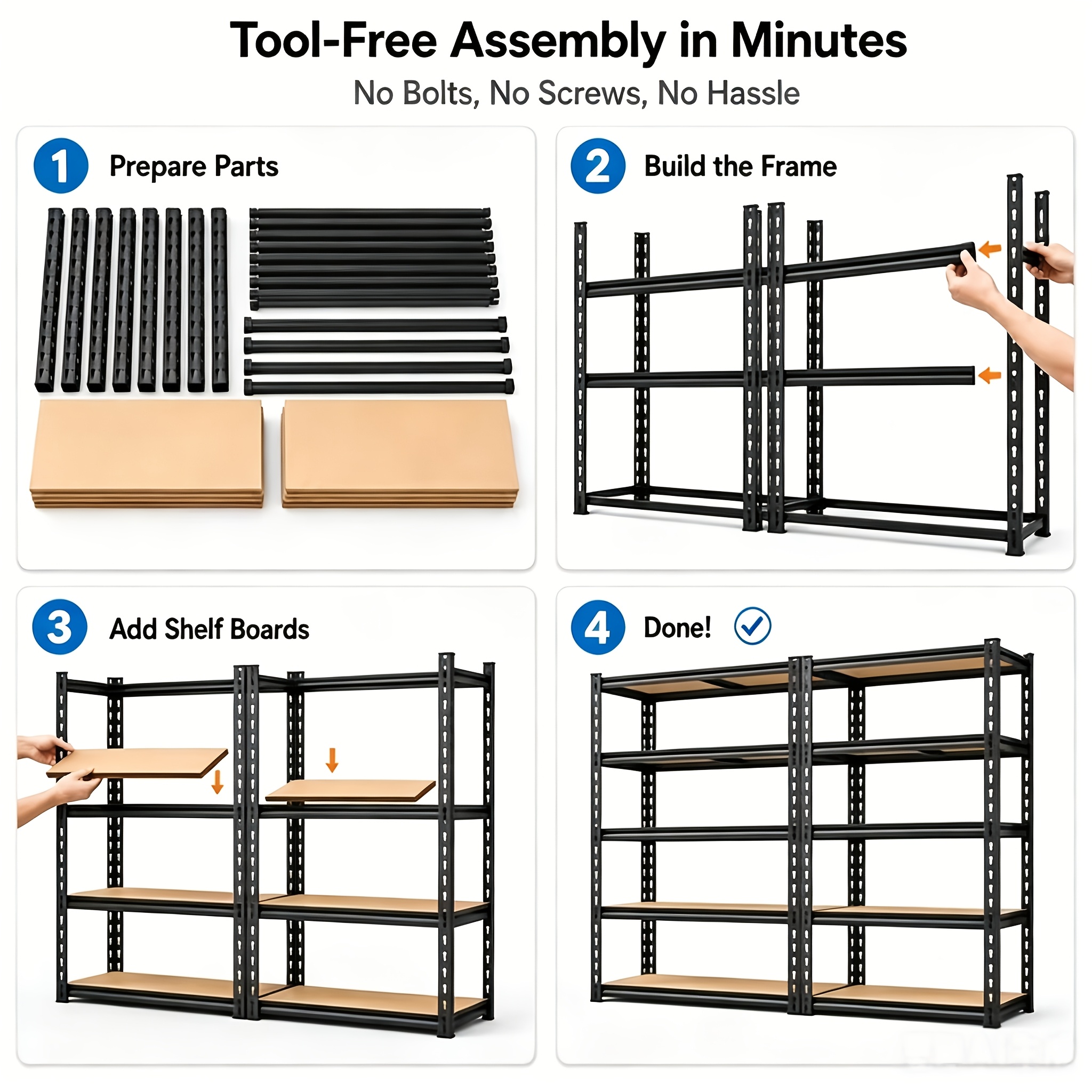 2pcs 5-Tier Heavy-Duty Metal Storage Shelves, 900KG Capacity