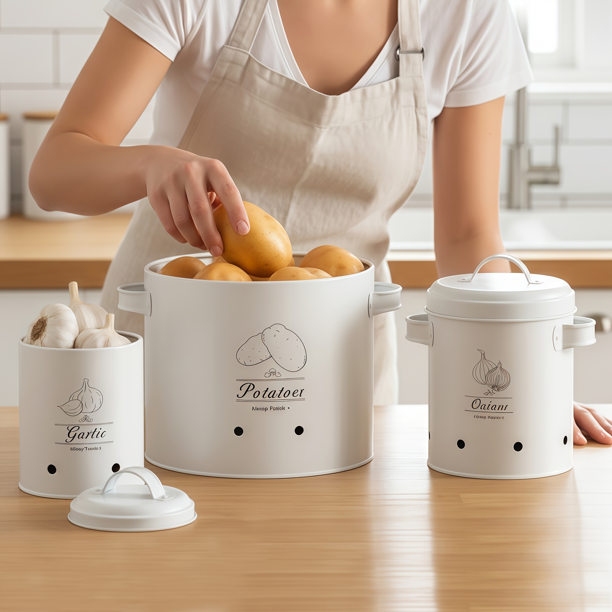 TEMU Circular Potato Storage Box, A Set Of 3 Jar Pot Containers, Food Container Set, Potato And Onion Storage Jars, Potato And Onion Box With