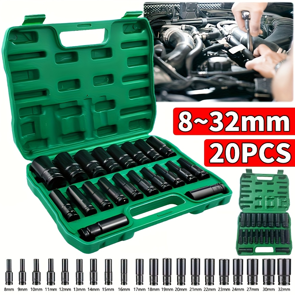 E-shop 20-teiliges, erweitertes Sechskant-Schlüssel-Set mit Steckschlüsseln - Großes Flugkanonen-Design, Auto- & Maschinenreparatur-Werkzeugset -