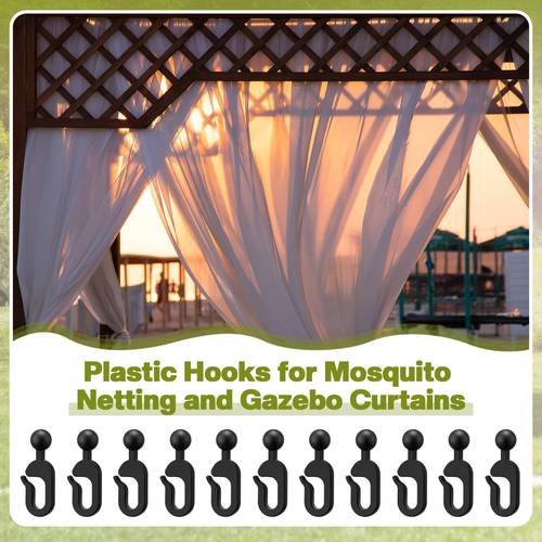 60 crochets en plastique pour rideaux de tonnelle et moustiquaires, crochets noirs pour rail de rideau, accessoires de tonnelle dhôtel dextérieur