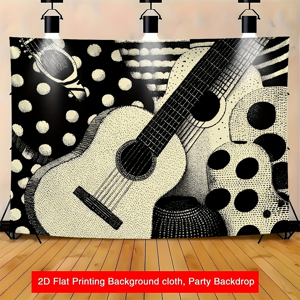 TEMU 2D , 2D - 2D , 2D - 1 de banner 2D con diseño de flamenco español con guitarras y - de tela de poliéster duradera, adecuado para decoración del
