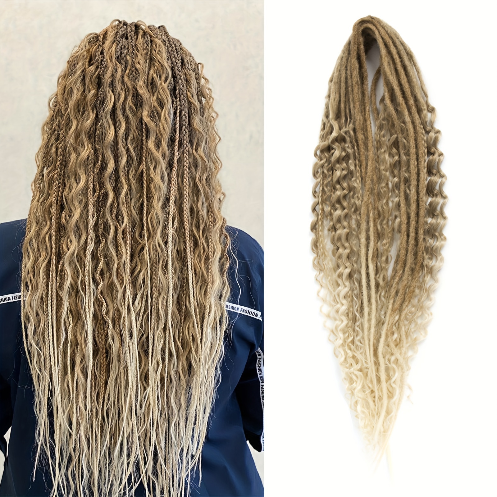 Image of 15pcs Double-ended Curly Boho Dreads Mixed Set Synthetic Hair Extension Single-ended Fake Thin Wavy Dreadlock Extensions Curly Ends For Women