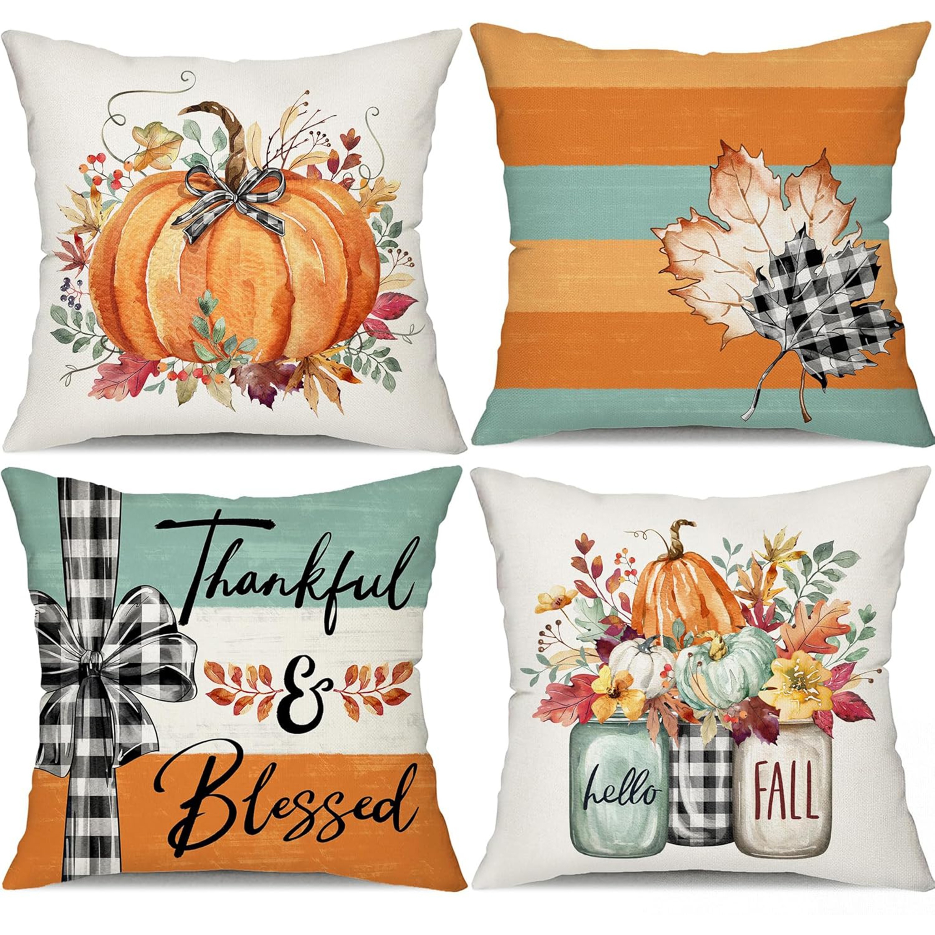 

4pcs, Fall Pillow Covers, Fall Decorational Pumpkin Vase Orange Decor Autumn Outdoor Pillow Cover Thanksgiving Decoration For Home, 16x16, 18 X 18, 20x20 Inches, Single Sided, Without Pillow