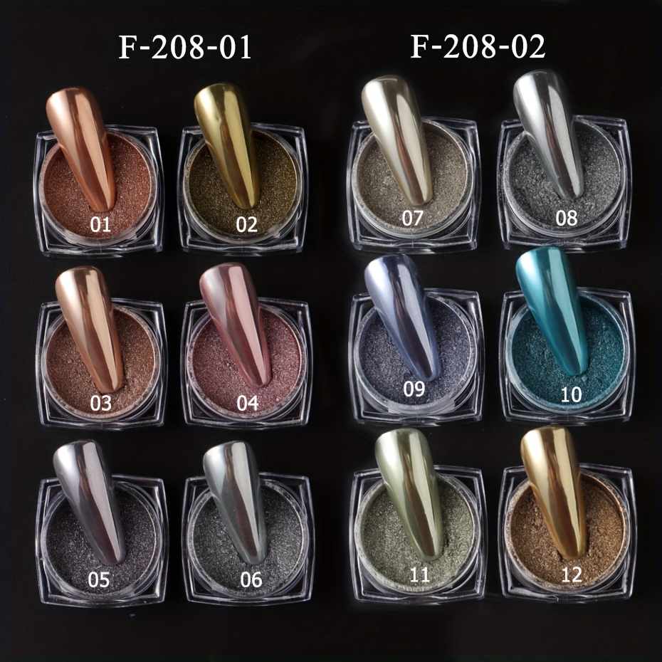 6/12pcs/set Dipping Powder Charm Mirror Nail Rubbing On Manicure Tips Retro Nail Art