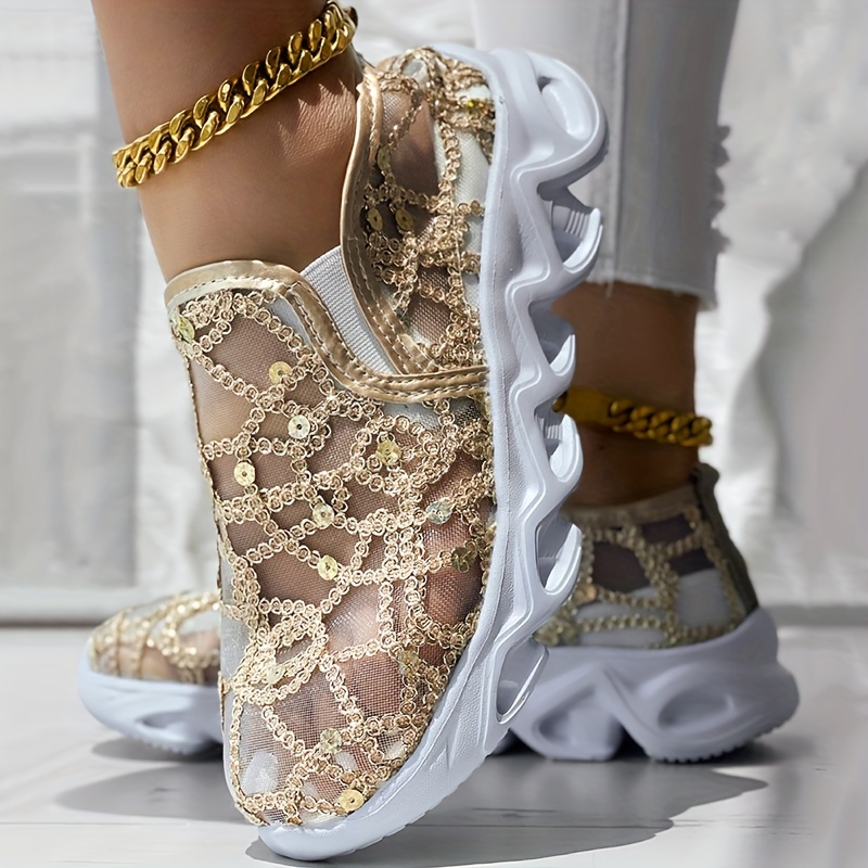 glitter mesh casual sneakers details 6