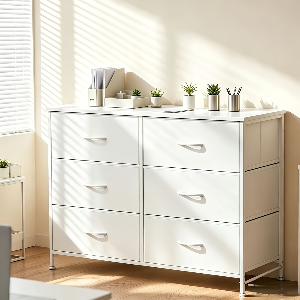 TEMU Office Dresser Cabinet, 6 Drawer Storage Chest For , Fabric Organizer With Wooden Top, Mobile File Cabinet For Office Supplies, Closet Storage