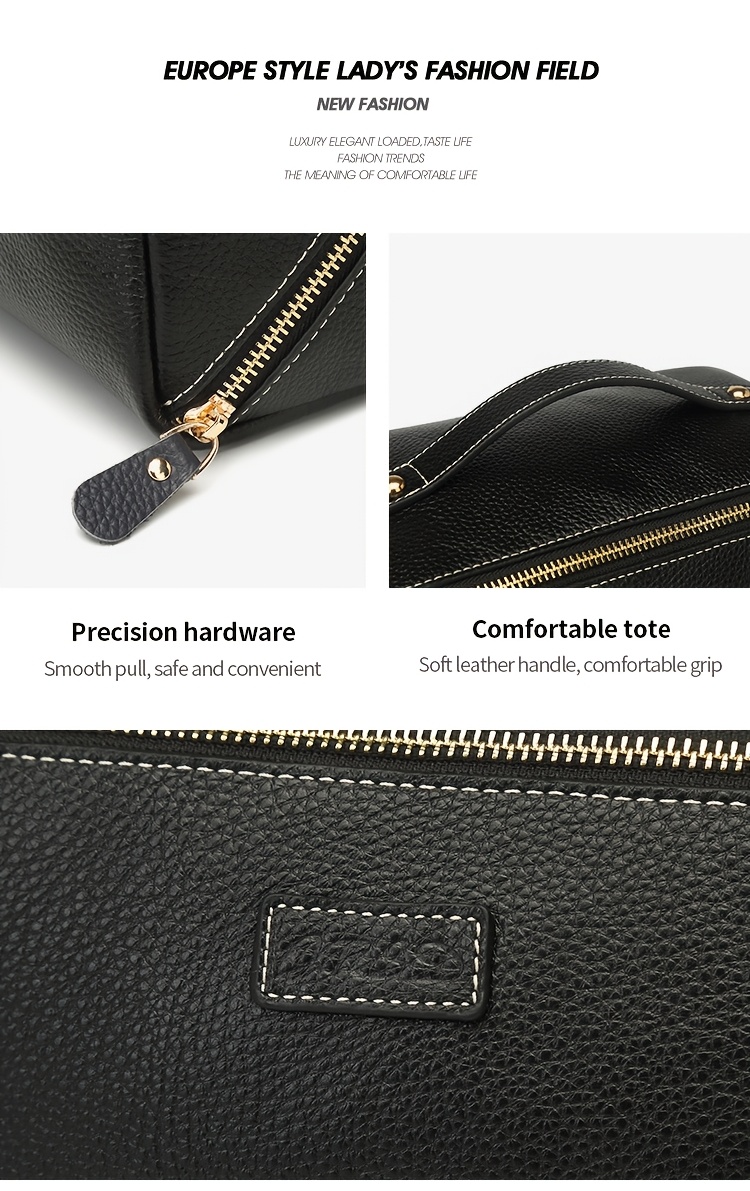 Genuine Leather Women's Cosmetic Bag - Durable, Portable Makeup Organizer with Multiple Compartments, Handheld Design for Travel and Daily Use, Makeup Bag