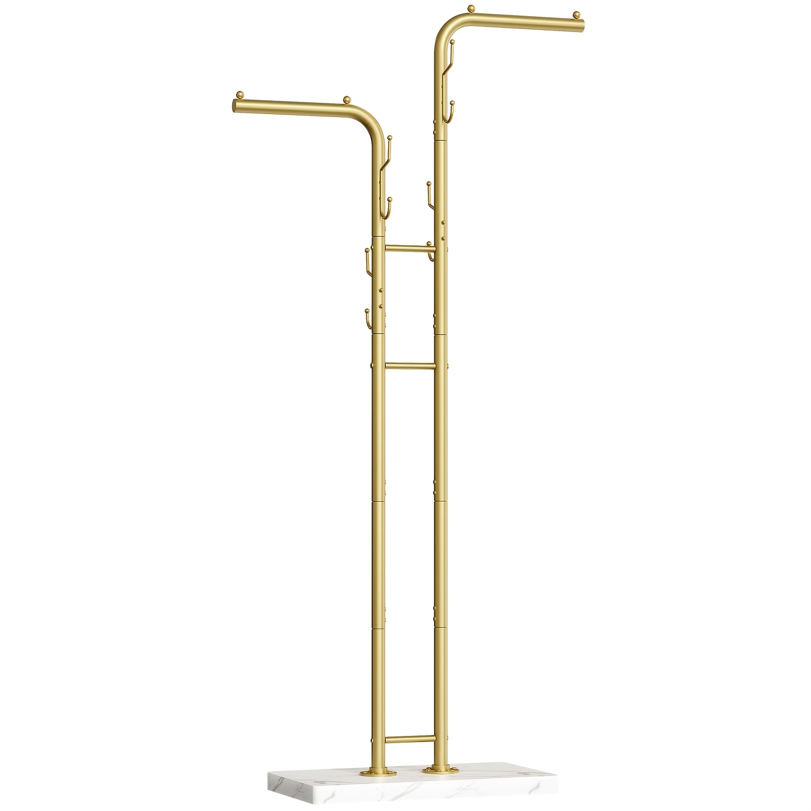 Image of Golden Coat Rack, Freestanding Coat Rack, Entryway Coat Rack, With 8 Hooks And Marble Base, Modern Double Rod Golden Metal Coat Tree, Suitable For Entryway, Living Room, Bedroom