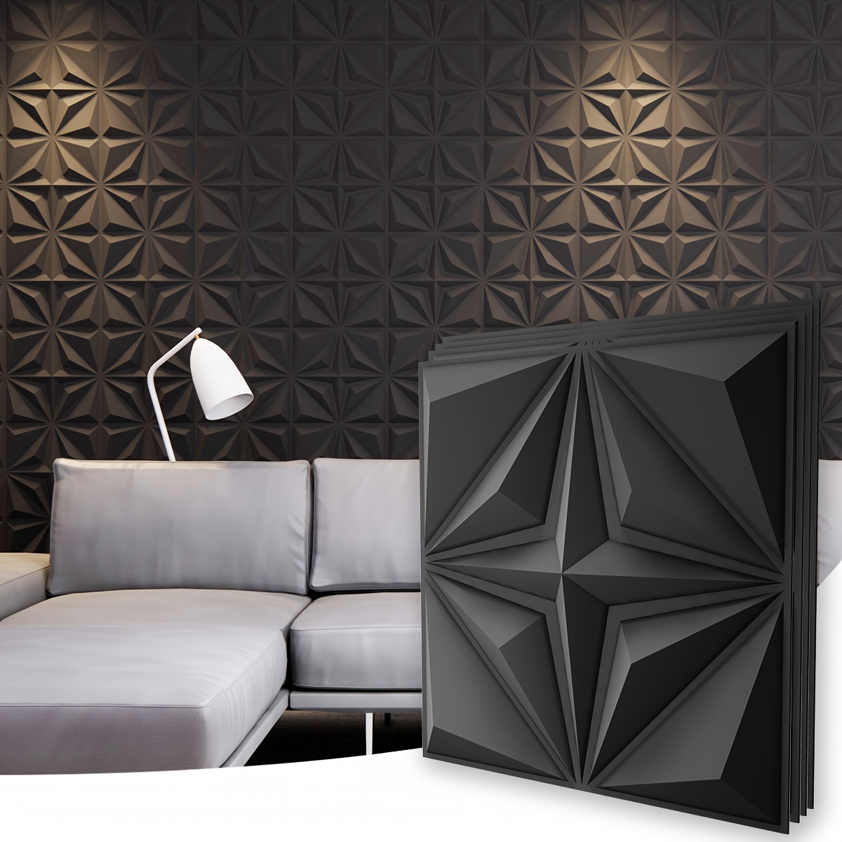 A10311BK--33 Pack 3D Wall Panel Diamond For Interior Wall Décor, Wallpanels PVC Flower Textured Wall Panels For Living Room Lobby Bedroom