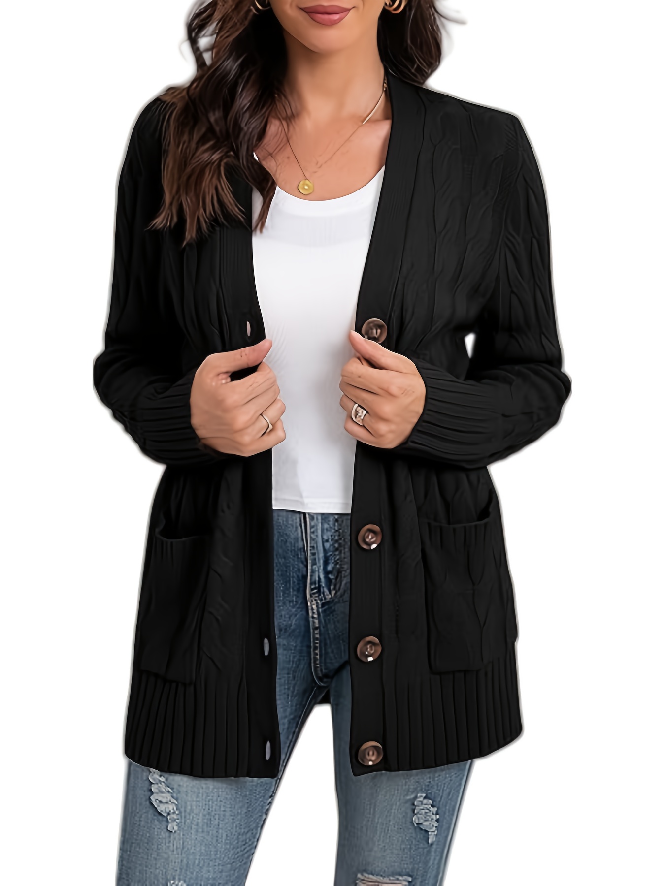 QIGUANDZ Women's Fall Basic Cardigan Sweaters Lightweight Open Front Button Up Knit Outwear Casual Long Sleeve V Neck Jacket At Women’s