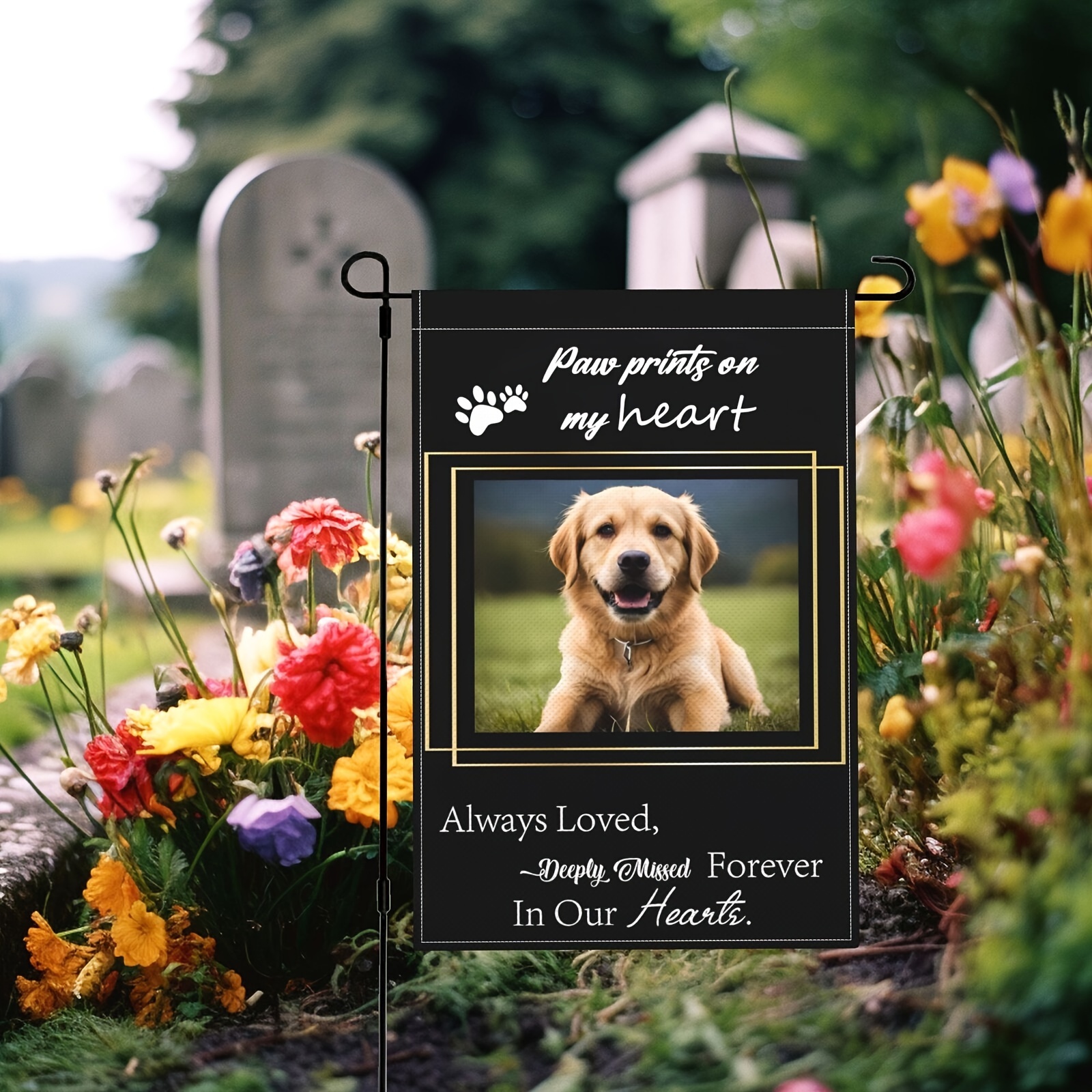 

Personalized Pet Memorial Garden Flag With Photo - Durable Linen, Paw Prints Design, Multipurpose Remembrance Flag For Dogs And Cats, Sympathetic Bereavement Gift For Pet Owners, No Electricity Needed