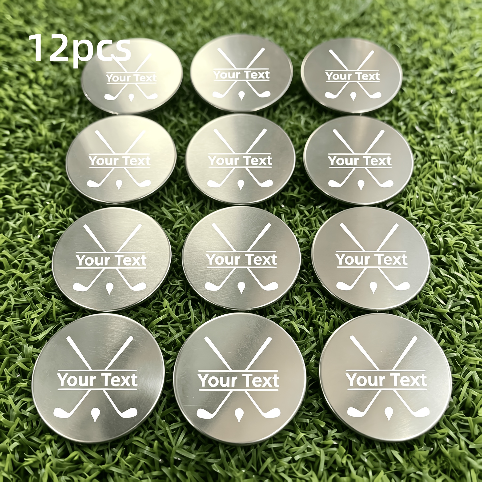 TEMU 12pcs Personalized Metal Engraved Golf Ball Markers - Customizable Name/number/message, Easy To Find , Ideal Gift For Golfers (father's Day,