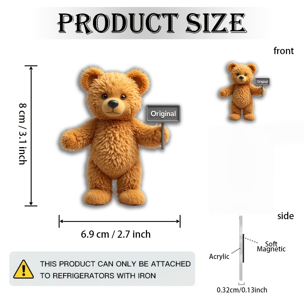1pc Teddy Bear Plush With Magnet - Realistic Golden-brown Fluffy Filling, Soft Acrylic Cute Bedside Companion And Refrigerator Magnet Suitable, Christmas And Birthday Gift, 2d Flat