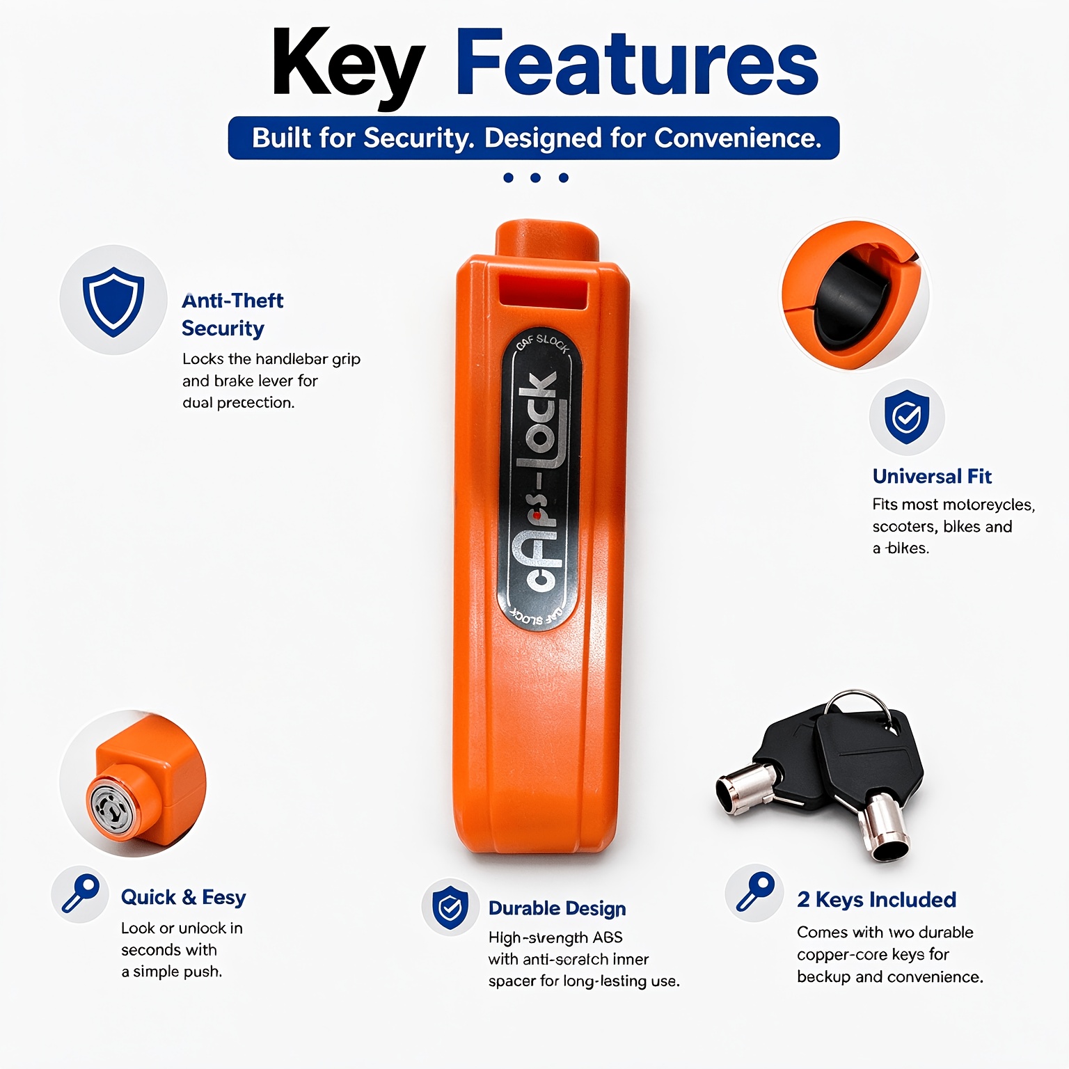 TEMU Cadenas de guidon de grande taille en ABS mat haute résistance et imperméable, verrou d'accélérateur, facile à utiliser, disponible en plusieurs