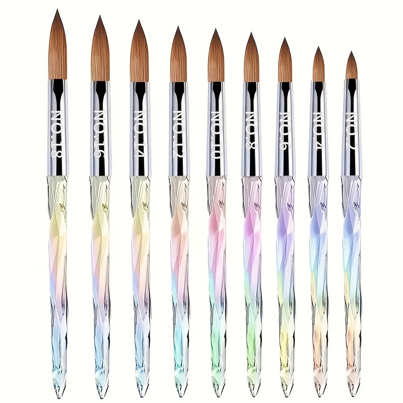 

9-piece Rainbow Gradient Nail Art Brush Set, Acrylic Uv Gel Carving Pen Kit, Alcohol-free Nail Design Brushes For Home And Salon Use