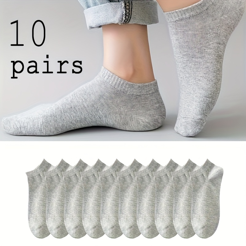 Image of 10 Pairs Of Men's And Women's Black, White, And Gray Ankle Socks, Anti-odor And Moisture-wicking Summer Thin Socks, Lightweight Solid Color For Casual And Formal Occasions