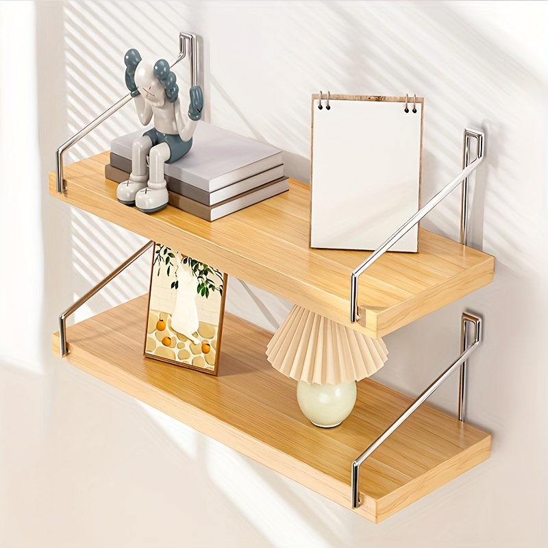 

Easy-install No-drill Wooden Storage Shelf - Strong, & Waterproof With Metal Support For Ornaments, , Utility Racks 11.8inch