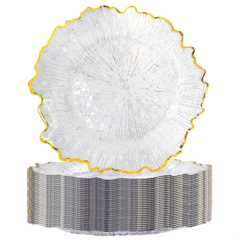 Image of 25 Pack 13 Inch Charger Plates Bulk Plastic Charger Plates Round Decorative Charger Plates For Home Kitchen Holiday Wedding Party Catering Event Dinner Tabletop Decoration (golden), Non-food Contact
