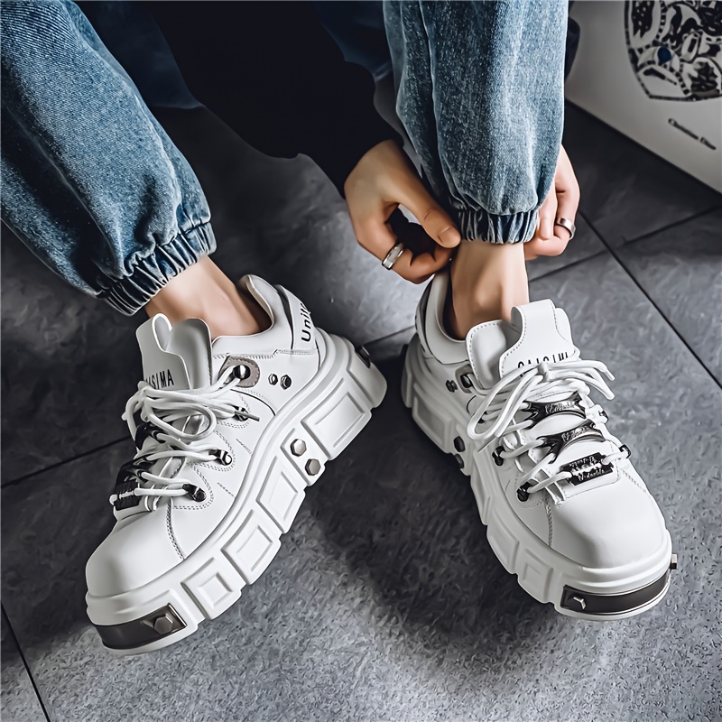 Zapatillas de Plataforma Estilo Punk para Hombre Gruesa, Negras, con  Detalles Metálicos, Zapatos Casuales con Cordones para las