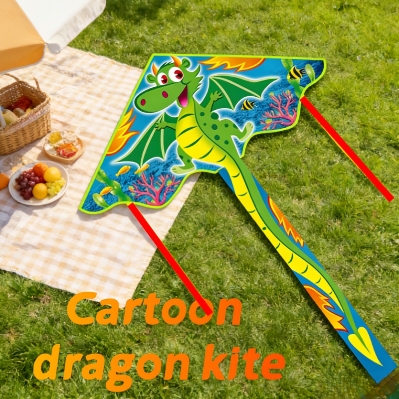 Image of Cute Cartoon Dragon Kite With Long Tail Design, A For Kids. Includes 50m Kite String And A Spool (spool Random). Suitable For Family Kite Flying Activities Or Park. A Great Gift For Family