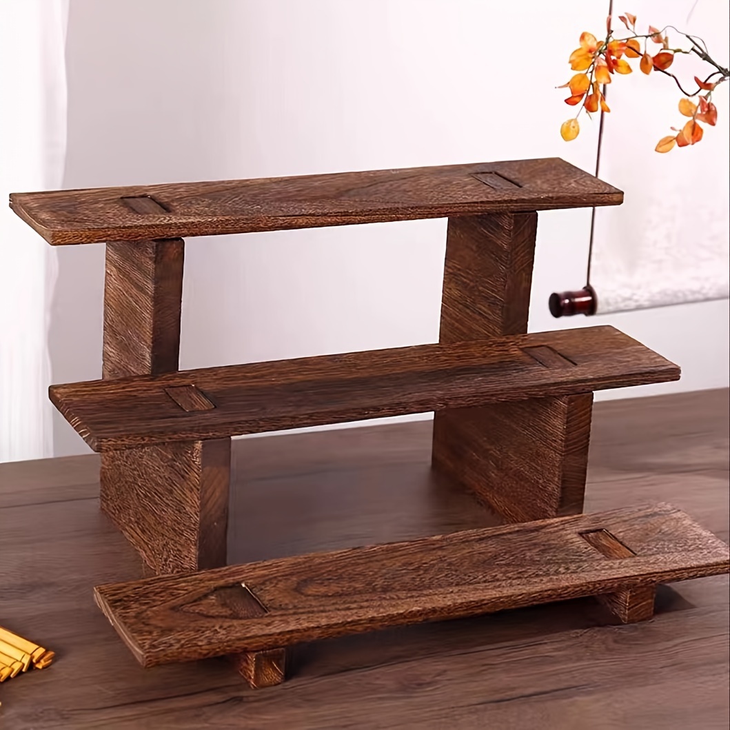 

Vintage Wooden Display Stand, 3-tier Multifunctional Storage Rack For Retail, Countertop Jewelry, Perfume, Lipstick, Cosmetics Organizer, Tabletop Showcase, No Electricity Required