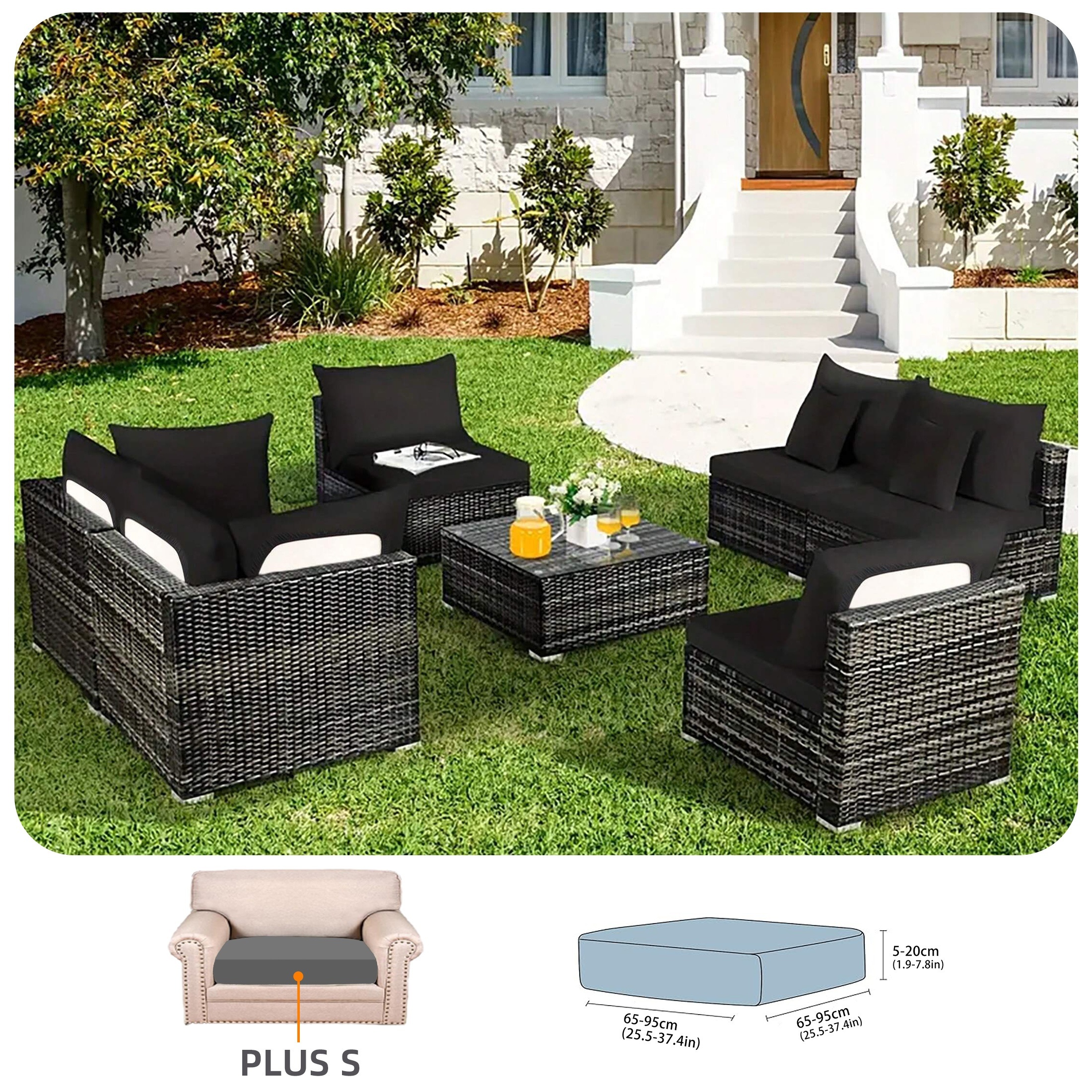 1pc Solid Elastic Band Sofa Cushion Cover, High Elasticity Dust-proof Garden Balcony Outdoor Rattan Sofa Cushion Protector Sofa Cap