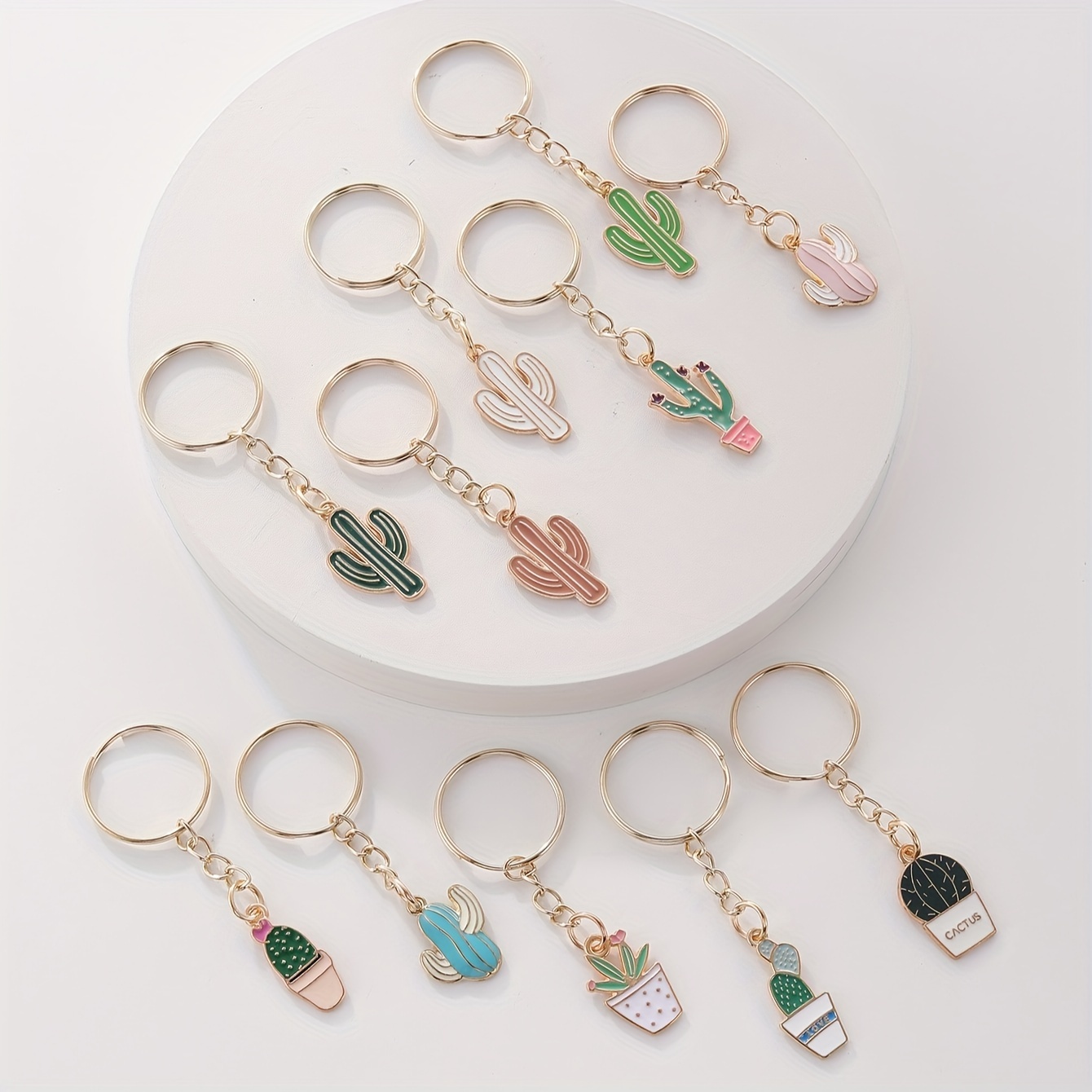 TEMU 11pcs Cute Cartoon Cactus Keychain Set - Alloy Enamel Charms For Bags & Backpacks, Perfect Gift