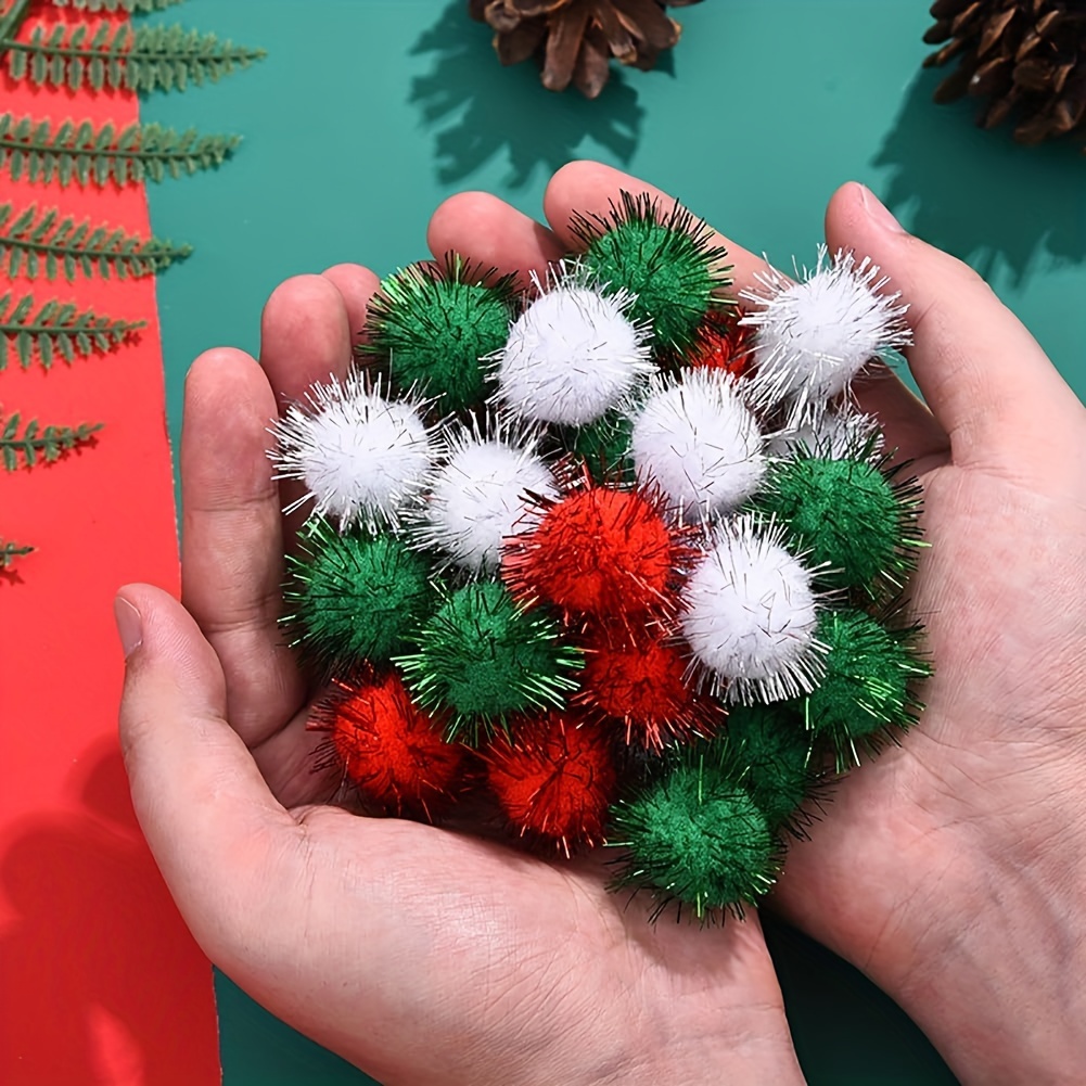 

Sparkling Christmas Pom Poms - 600/800/1000pcs, Glitter Tinsel Balls In White, Red, Green For Crafts & Decorations