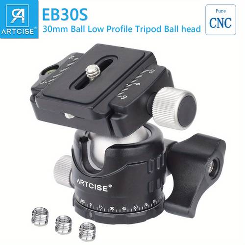 low profile tripod head eb30s 30mm ball diameter mini all metal ball head with 1 4 quick release plates 3pcs 1 4 to 3 8 screw for camera dslr camcorder 22lbs 10kg