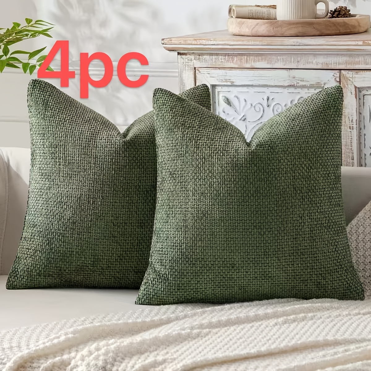 TEMU 4pcs Set, Luxury Shaggy Pillowcase - Soft Texture, Striped Design With Zipper Closure, For Home Decor