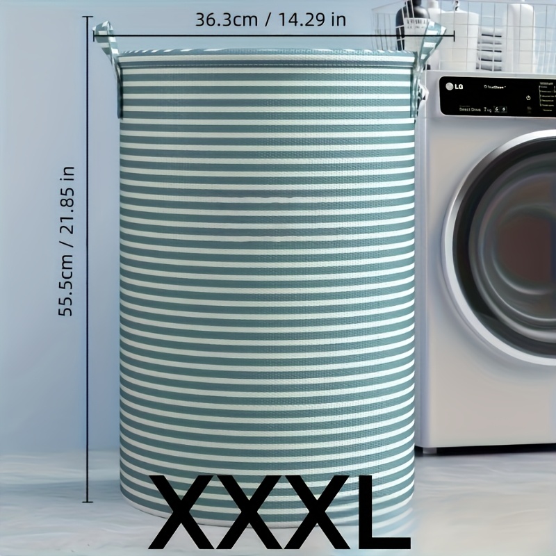 E-shop XXXL Verbesserter faltbarer Wäschekorb – Platzsparendes Design mit stabilen Griffen, strapazierfähiges Vliesstoff-Material, moderner gestreifter