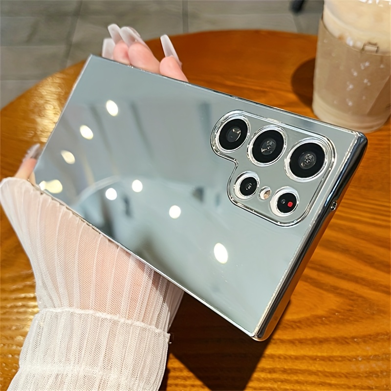 Image of Phone Case: Luxury Plating Makeup Mirror Phone Case For For Galaxy S25 S24 Plus S23 S22 Ultra A54 A34 A14 5g Silvery Bright Soft Back Cover Stylish Girl Gift