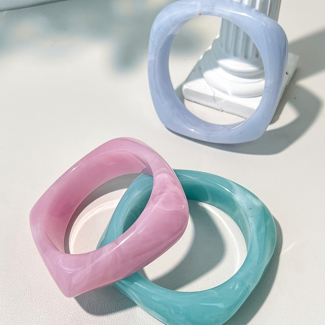 3pcs Retro Geometric Pattern Resin Bracelet Set
